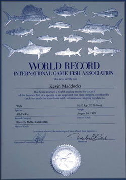 The official IGFA World Record certificate